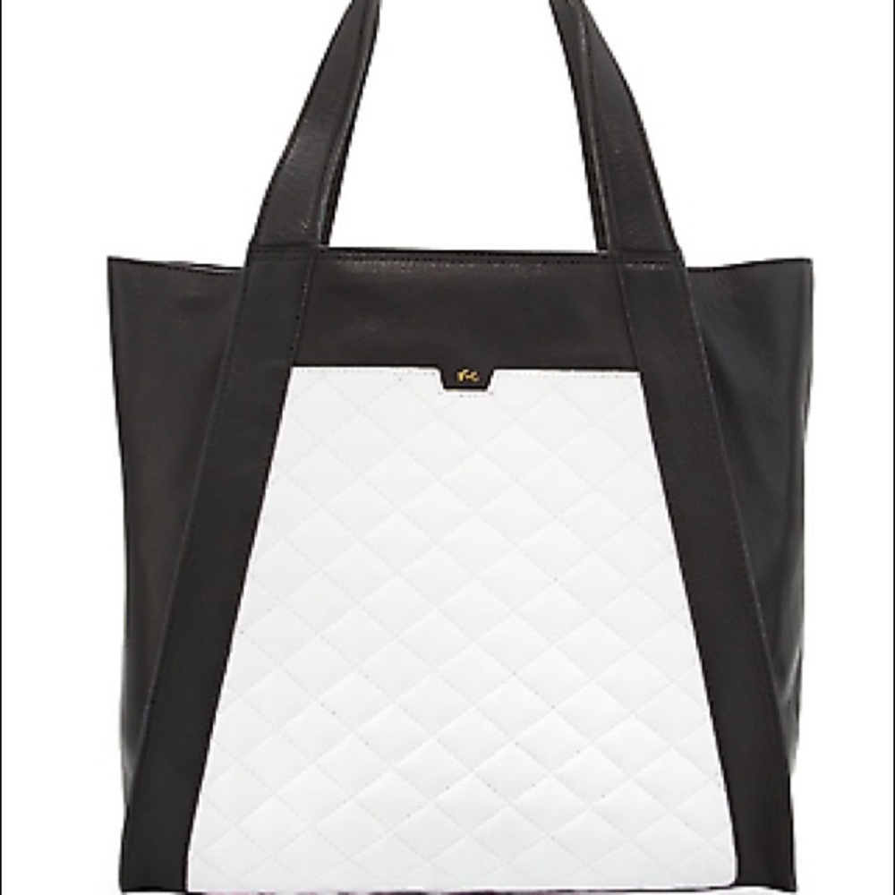 F+C Cushion Quilted Colorblock Leather Tote B+W